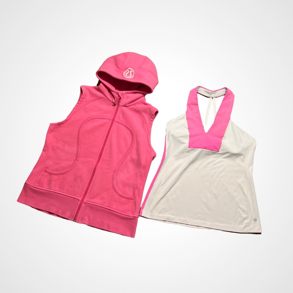 Lululemon Hoodie Full-Zip Vest + Sports Bra Tank Top Set Bubble Gum Pink